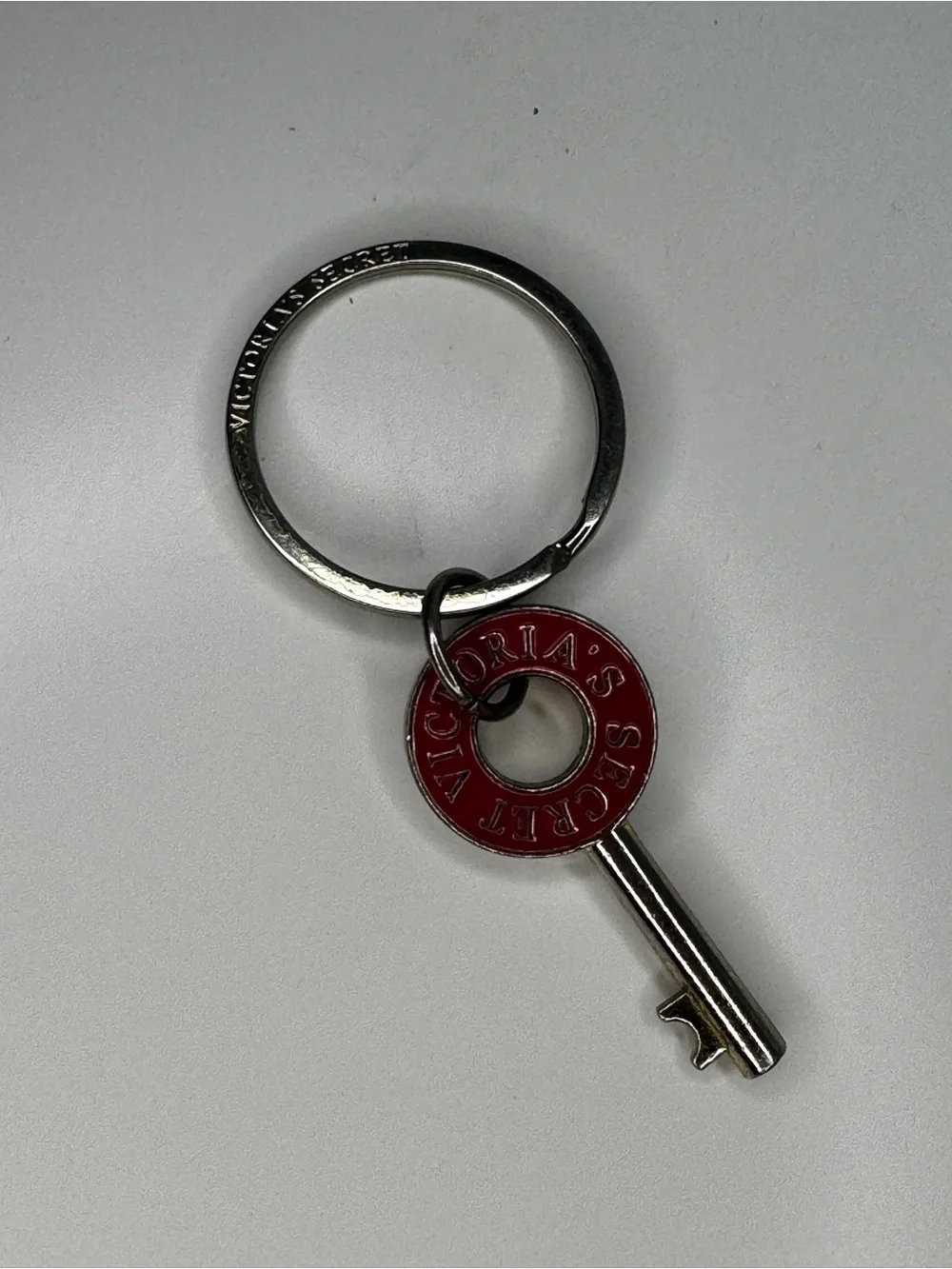 Victoria's Secret Silver tone Keyring with Pink Enamel Logo Charm